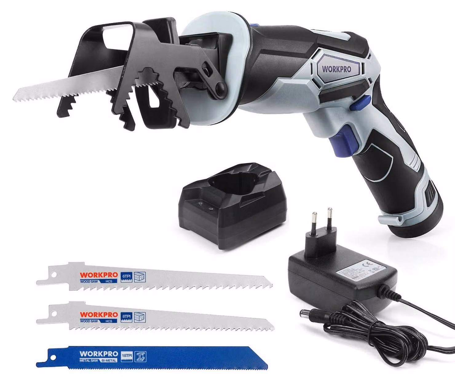 WORKPRO Sega a tazza da 12V a batteria, sega reciproca senza fili, sega universale