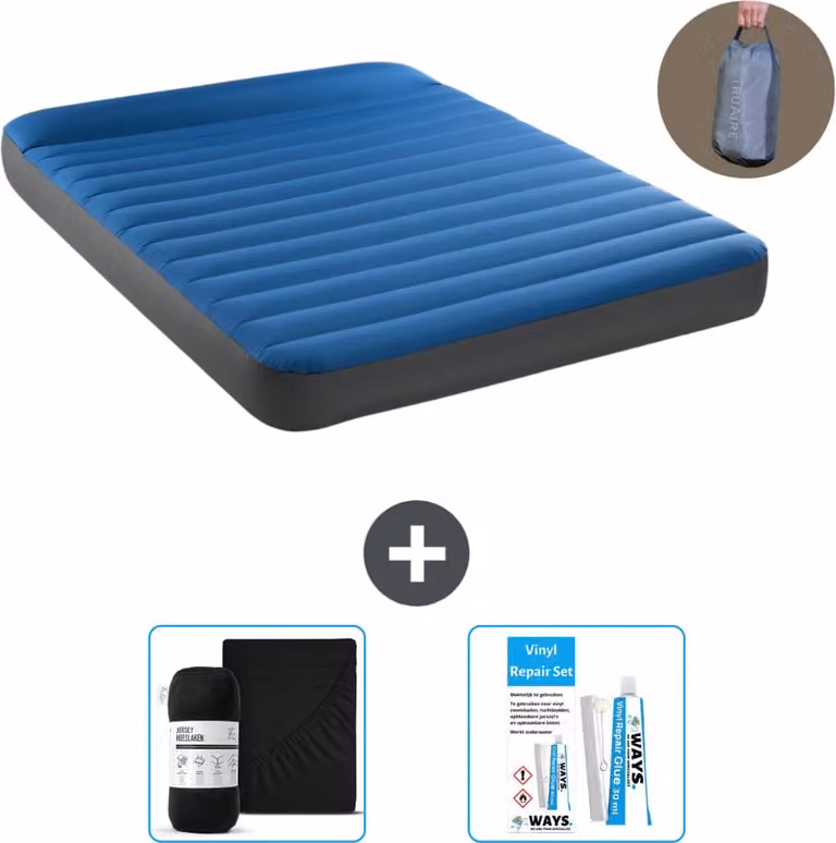 Lettino Intex - 2 persone - 152 x 203 x 22 cm - Blu - Incluso pompa - lenzuolo e kit di riparazione