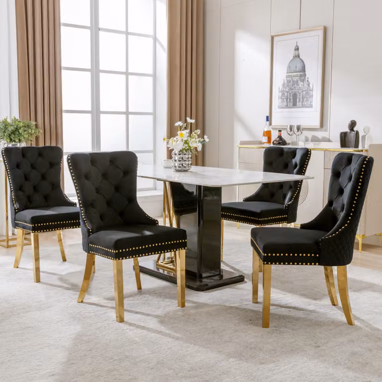 Set di 4 sedie da sala da pranzo Flieks, sedie da soggiorno sedie da cucina con gambe in acciaio inox, sedie imbottite con schienale, rivestimento in velluto, nero