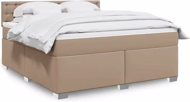 Letto a molle con materasso vidaXL in similpelle beige e bianco L/P: 180 x 200 cm