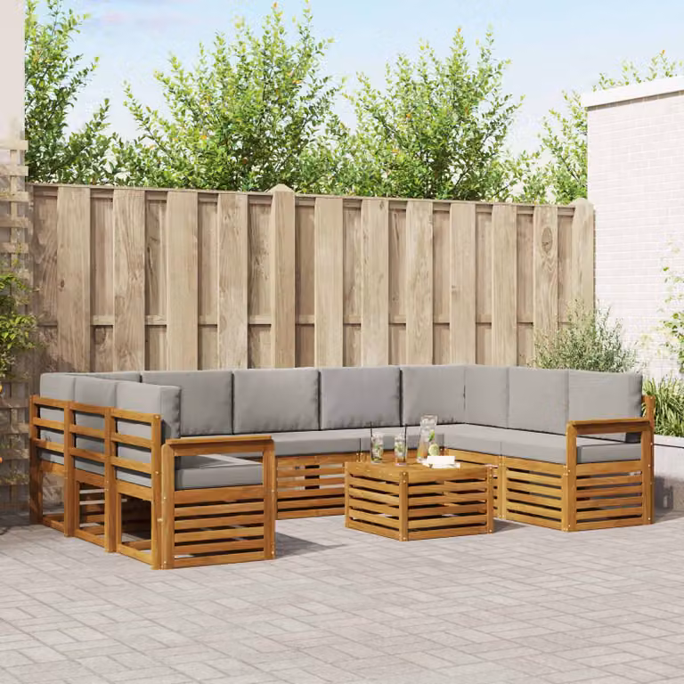 Set di divani da esterno vidaXL a forma di U in legno di acacia con cuscini, colore beige e grigio