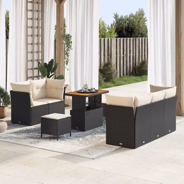 Set Divano da Giardino 8 pz 5-Numero di posti Nero e Crema 3363380