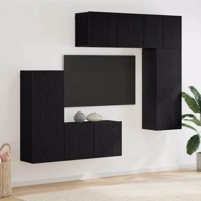 Unità TV da Parete 5 pz Rovere nero Legno ingegnerizzato 3402778
