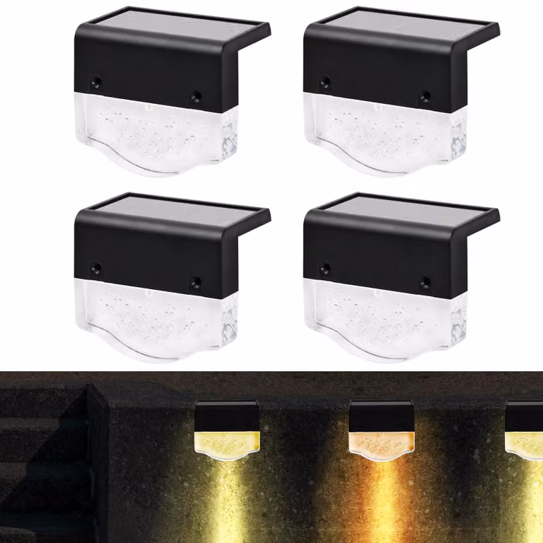4 luci solari, grado di protezione IP65, luce bianco caldo/giallo, 10 lumen, per uso esterno