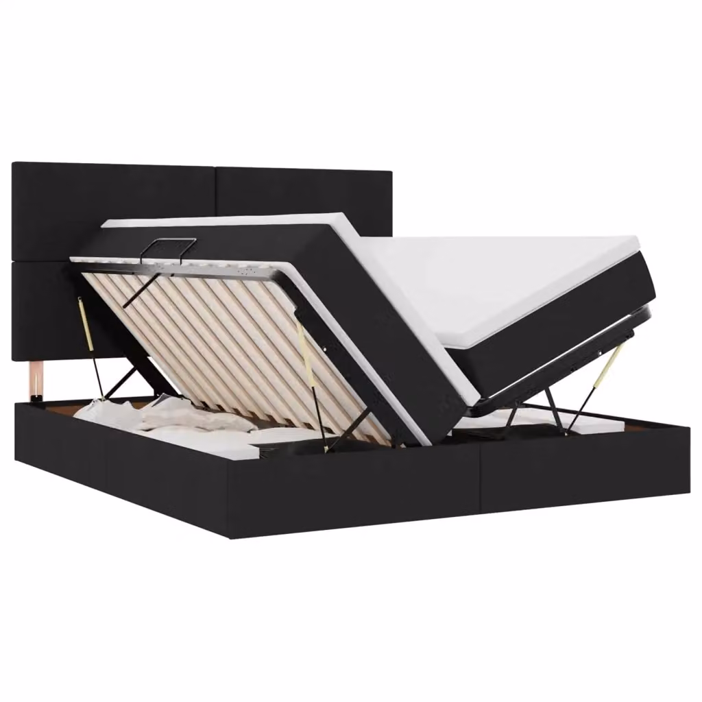 Letto con contenitore e illuminazione LED vidaXL in tessuto nero L 200 cm x P 200 cm x H 128 cm – 2