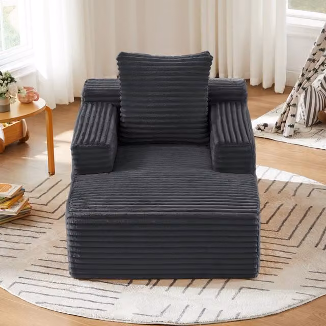Divano chaise longue in velluto a coste; divano letto con schiuma e molle insacchettate; grigio scuro