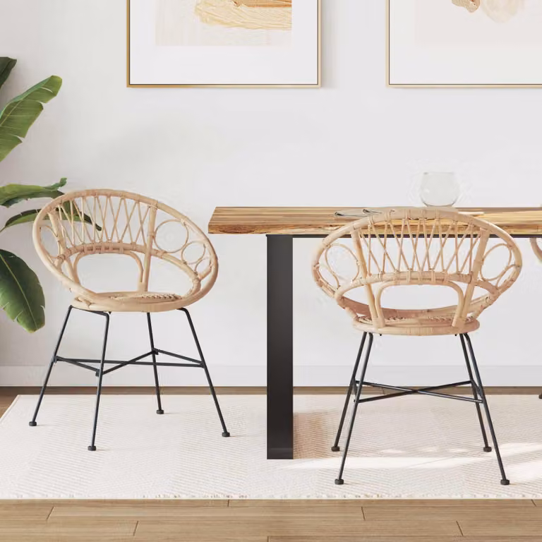 Set di 2 sedie da pranzo vidaXL in rattan e metallo, colore beige e marrone, L/P/H: 54 x 65 x 82 cm