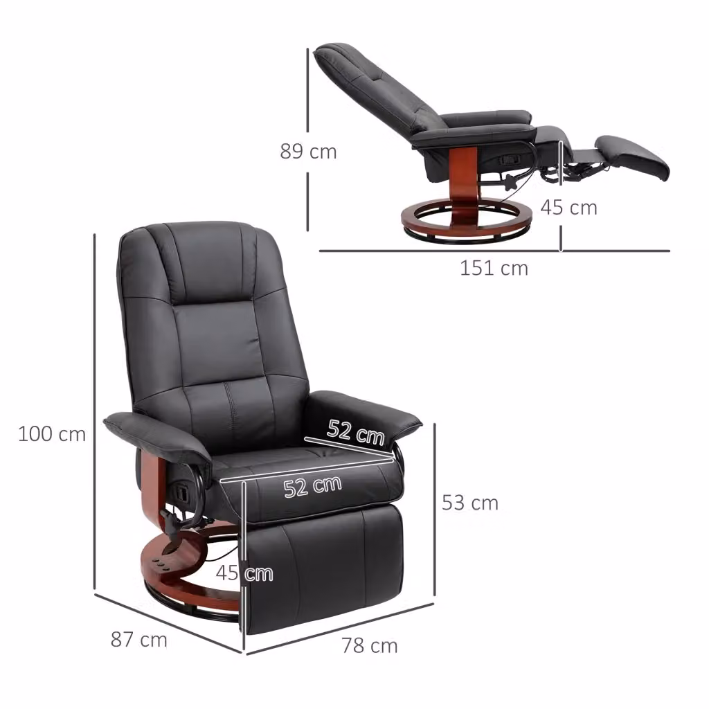 Poltrona Relax REDOM in similpelle nera con braccioli, L: 78 cm, P: 87 cm, H: 100 cm – 2