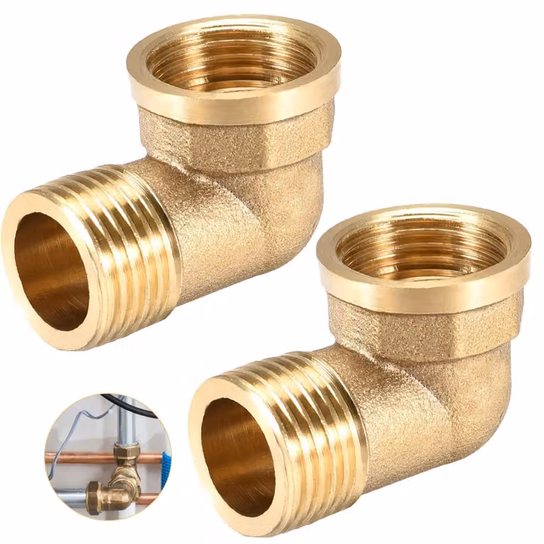 Set di 2 gomiti angolari in ottone per impianti idraulici