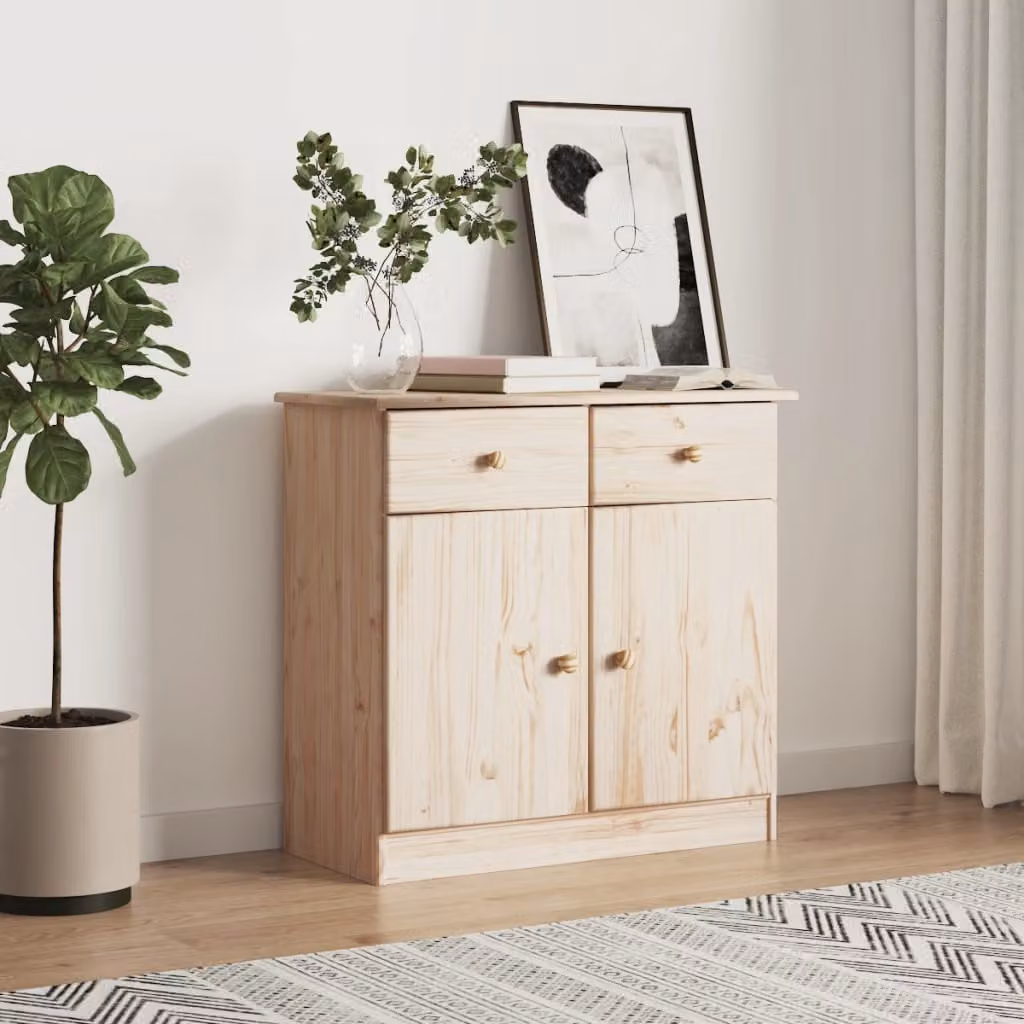 Credenza alta vidaXL in legno massello di pino, stile scandinavo, L: 77 cm, P: 35 cm, H: 73 cm