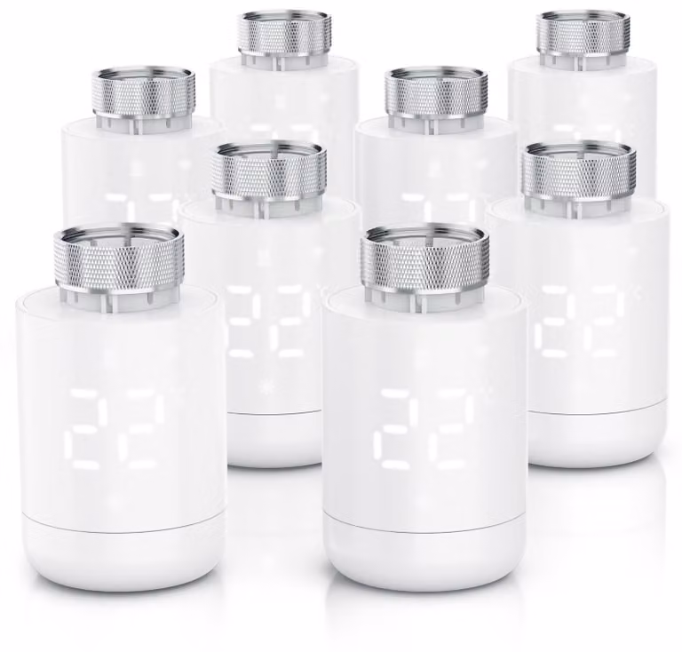 Set di 8 termostati per radiatori WLAN, con controllo tramite app, programmazione settimanale, display LED, manopola rotativa, rilevamento finestra aperta, protezione antigelo, termostati per riscaldamento, 8 pezzi, colore bianco