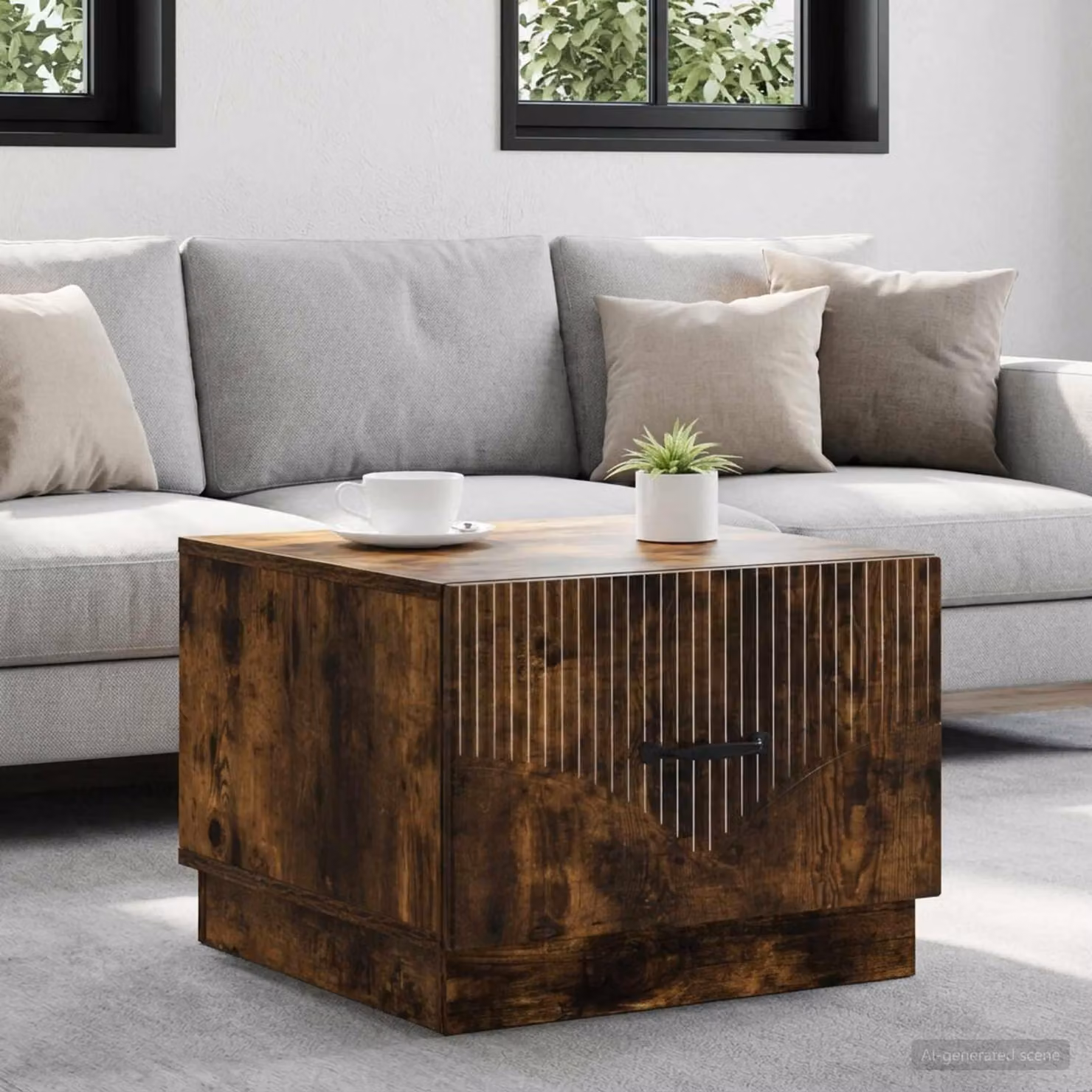 Maison Exclusive - Tavolino in legno impiallacciato noce affumicato, dimensioni 49 x 50 x 37 cm