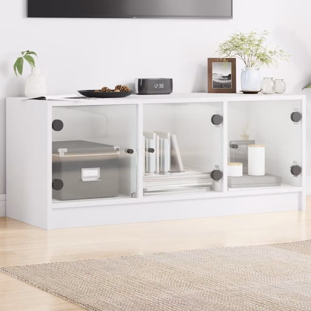 vidaXL Mobile Porta TV con Ante in Vetro Bianco L: 102 cm, P: 37 cm, H: 42 cm