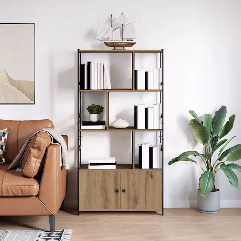 Libreria a scala moderna vidaXL in legno e metallo marrone L 80 cm x P 30 cm x H 155,5 cm