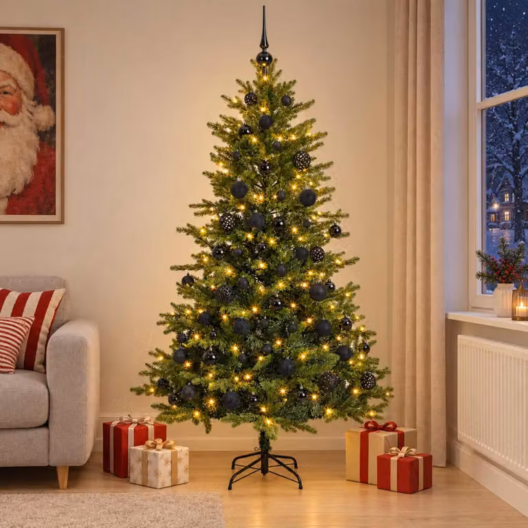 Albero di Natale artificiale con decorazioni a sfera, altezza 180 cm, 300 luci LED