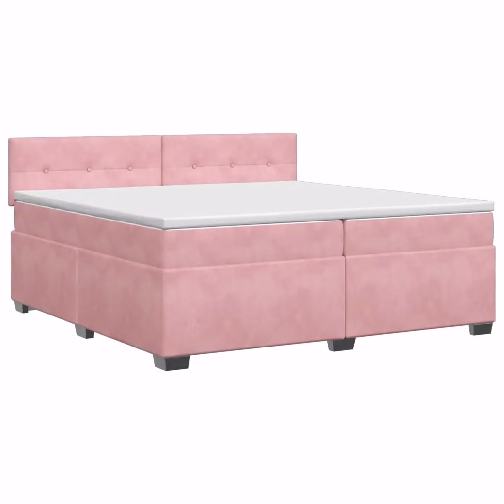 Letto box spring con materasso vidaXL in velluto rosa e bianco, base con contenitore a sollevamento, L/P/H: 200 x 200 x 46 cm – 2