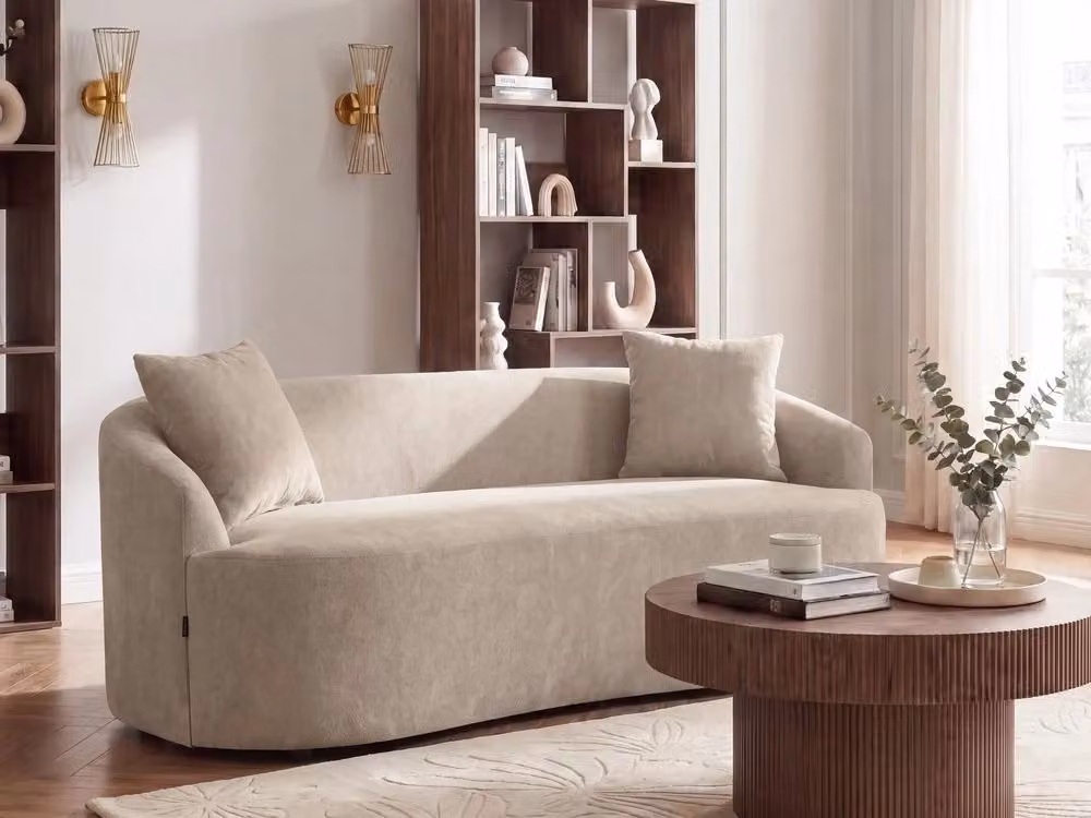 Divano Beliani a 2 posti in tessuto beige con design ovale a fagiolo e stile organico moderno L: 175 cm, P: 80 cm, H: 68 cm – 2
