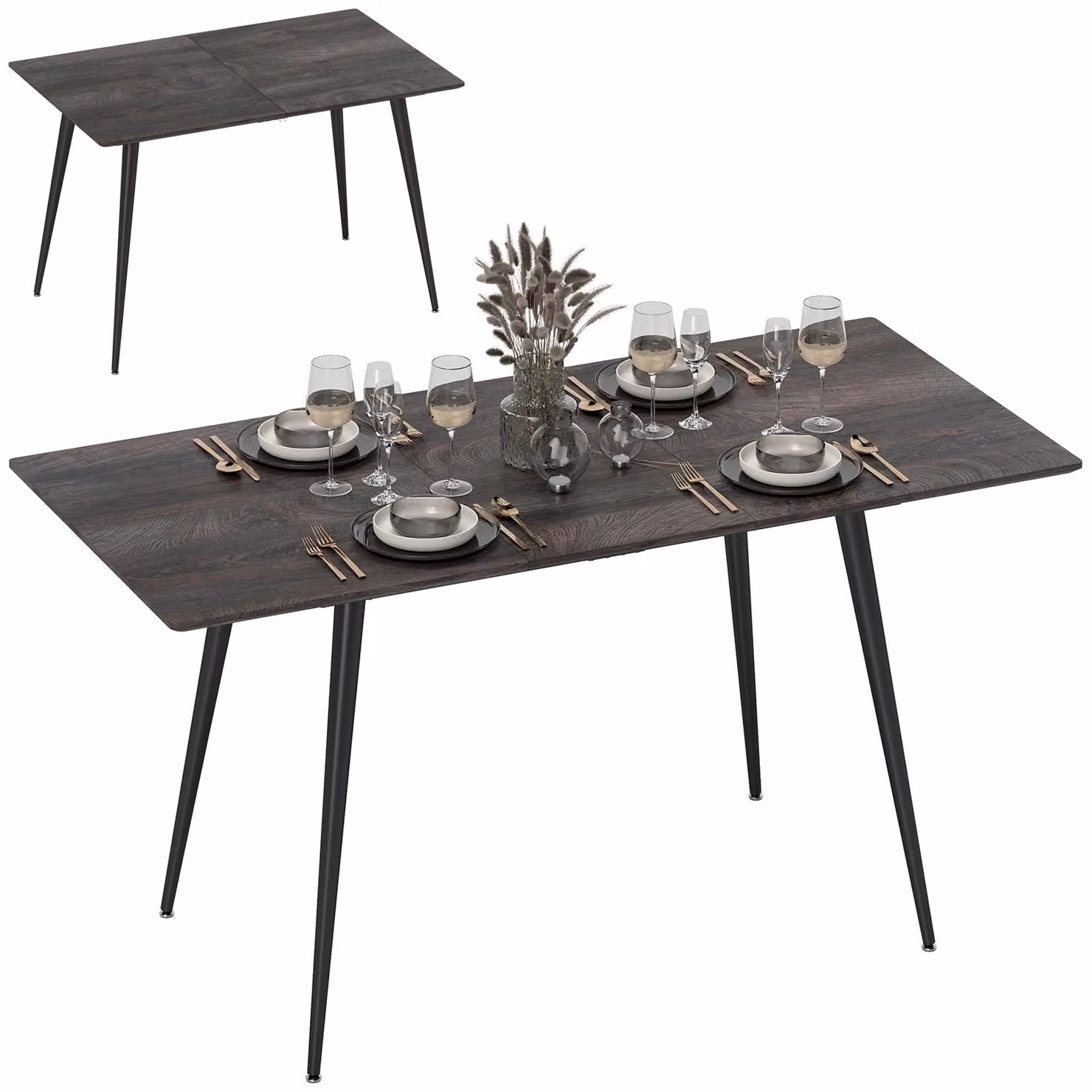 Tavolo da pranzo estendibile rettangolare – Per 6-8 persone – 120–160 cm – Aspetto legno – Guide telescopiche con sistema di blocco – Grigio