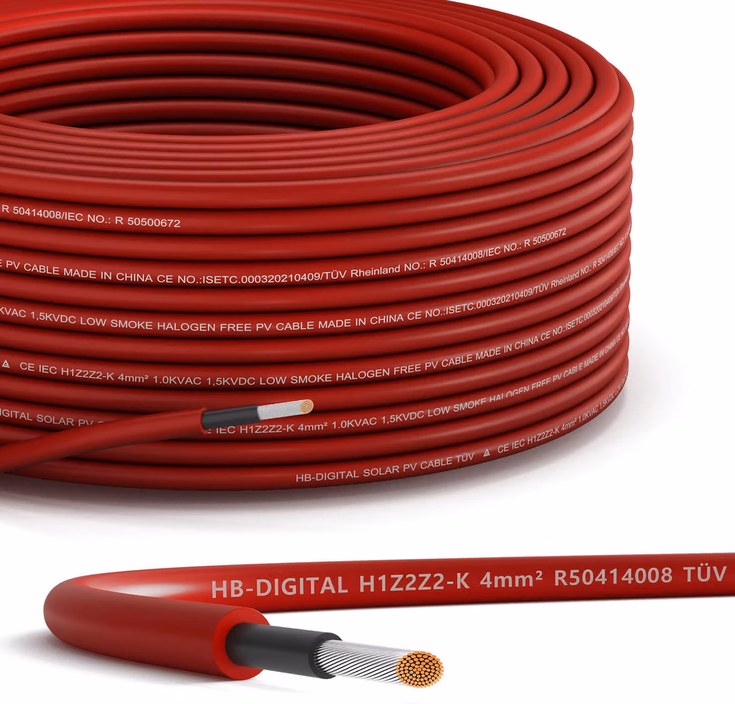 cavo solare da 30 m H1Z2Z2-K Cavo fotovoltaico da 4 mm² per impianti fotovoltaici rosso