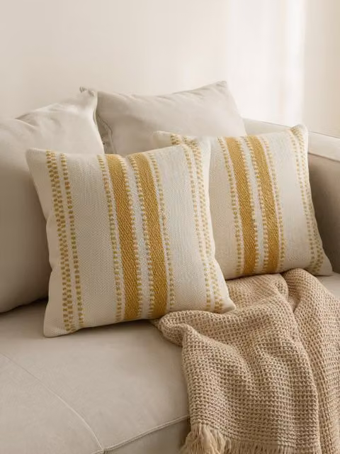 Set di 2 cuscini quadrati Emor Kenay Home in cotone, colore giallo e bianco, 45 x 45 cm