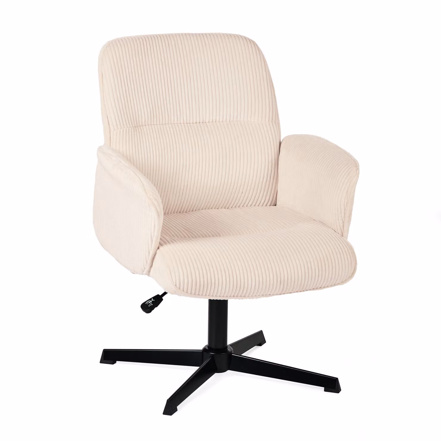 Meubles Cosy: sedia girevole ergonomica regolabile con braccioli in velluto a coste beige – THOMASINA