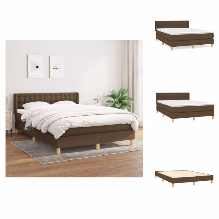 vidaXL Letto a molle con materasso in tessuto marrone scuro 140x200 cm - Letti e strutture letto