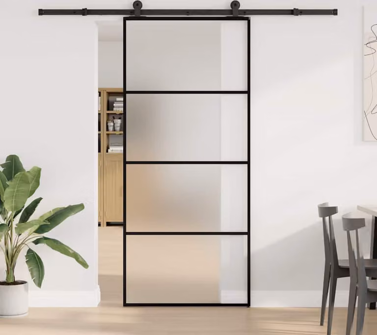 Porta Scorrevole con Ferramenta 90x205cm Vetro ESG Alluminio