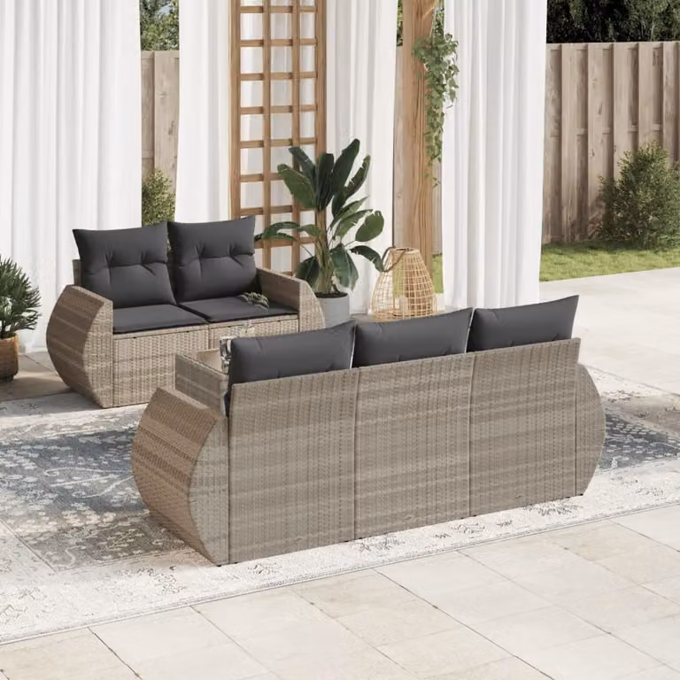 Set Divano da Giardino vidaXL 6pz a Forma di L in Polyrattan Grigio con Cuscini e Tavolino