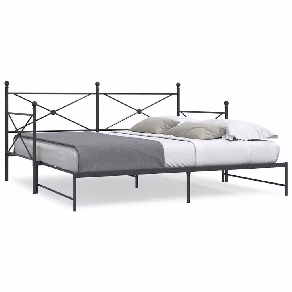 vidaXL Divano Letto Estraibile Moderno in Metallo Nero L/P/H: 100 x 200 cm