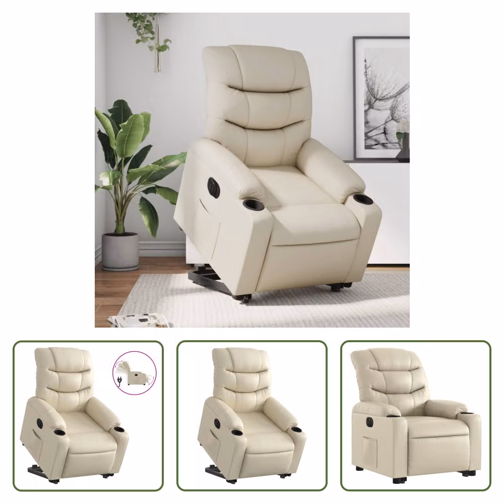 The Living Store Poltrona relax con supporto elettrico in Pelle finta color crema