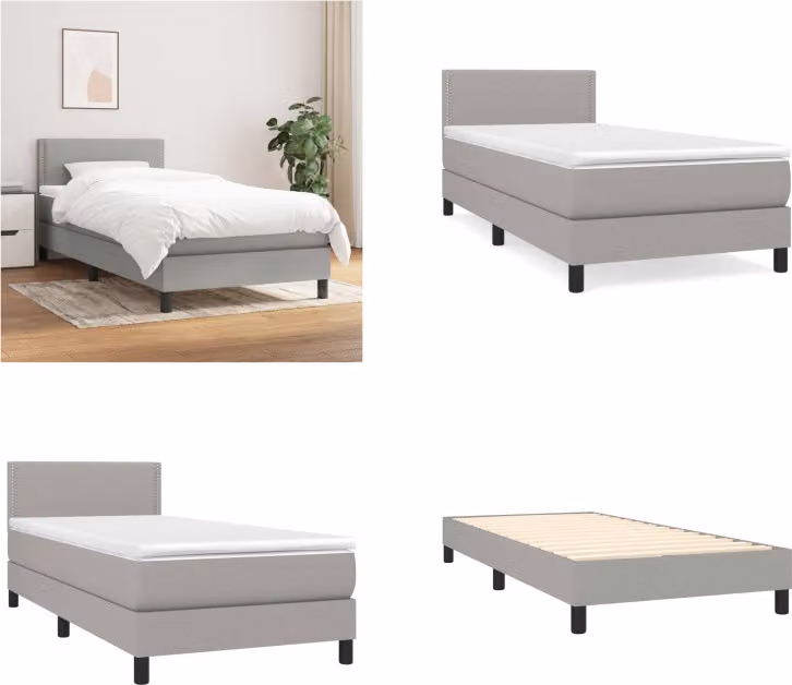 vidaXL Letto boxspring con materasso in tessuto grigio chiaro 100x200 cm - Letto boxspring - Boxspringbetten - Bett - Schlafzimmermöbel