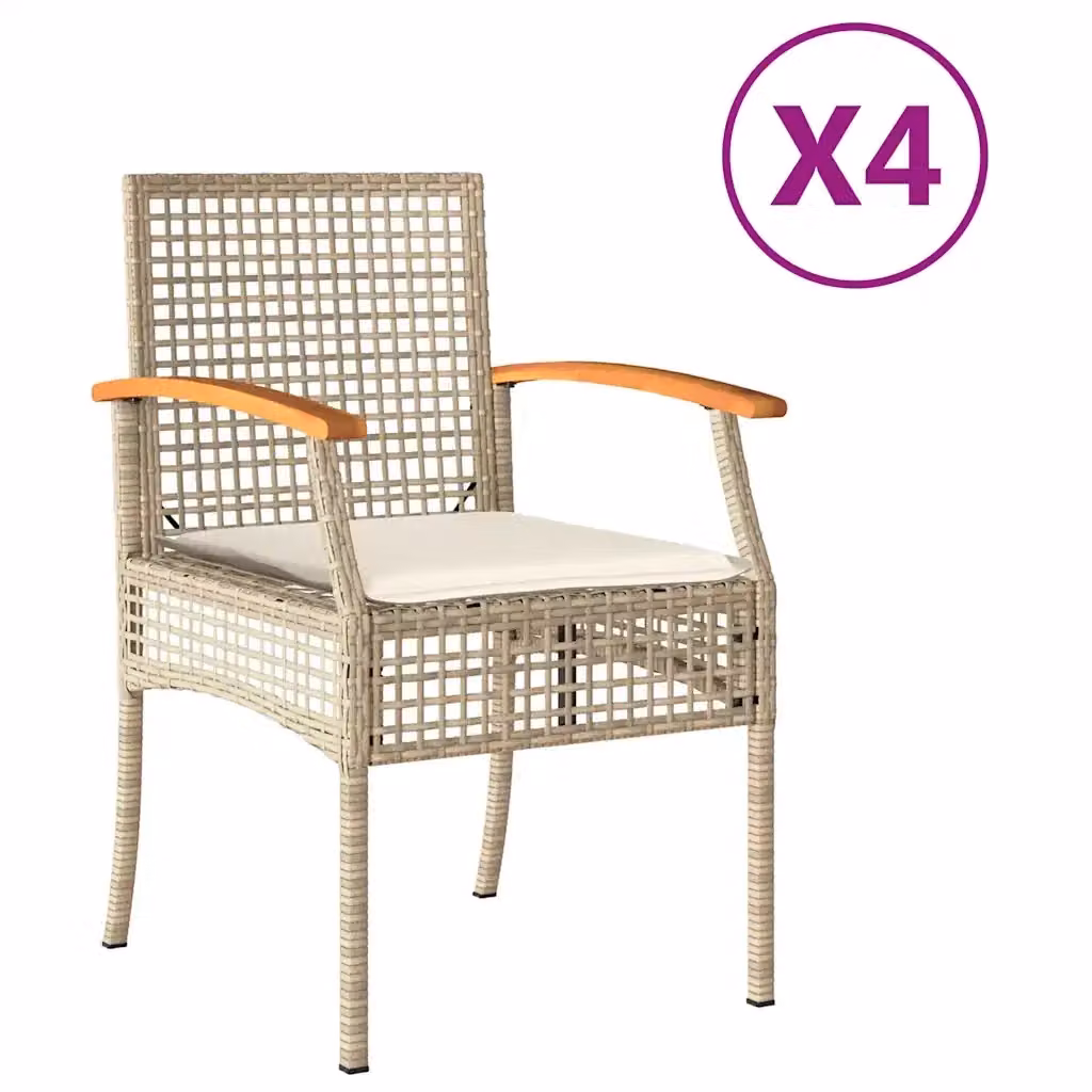 Set di 4 sedie da giardino vidaXL in polyrattan e legno di acacia con cuscini beige e braccioli – 2