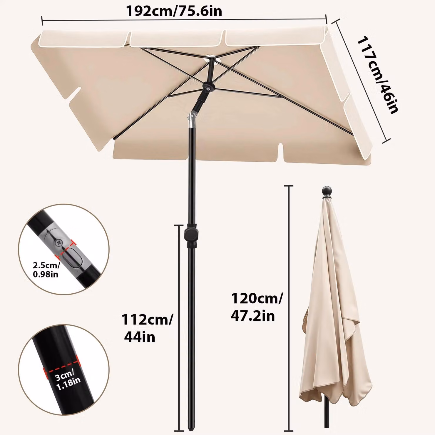 Gazebo da giardino, telo con tetto regolabile, protezione UV, forma quadrata, colore beige