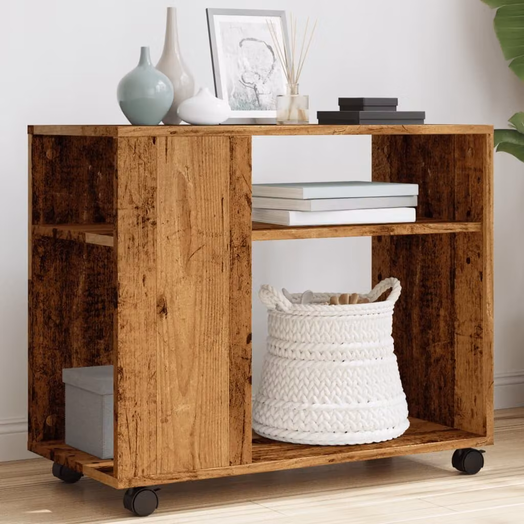 vidaXL Tavolino con Ruote in Legno Antico Marrone L: 70 cm, P: 35 cm, H: 60 cm