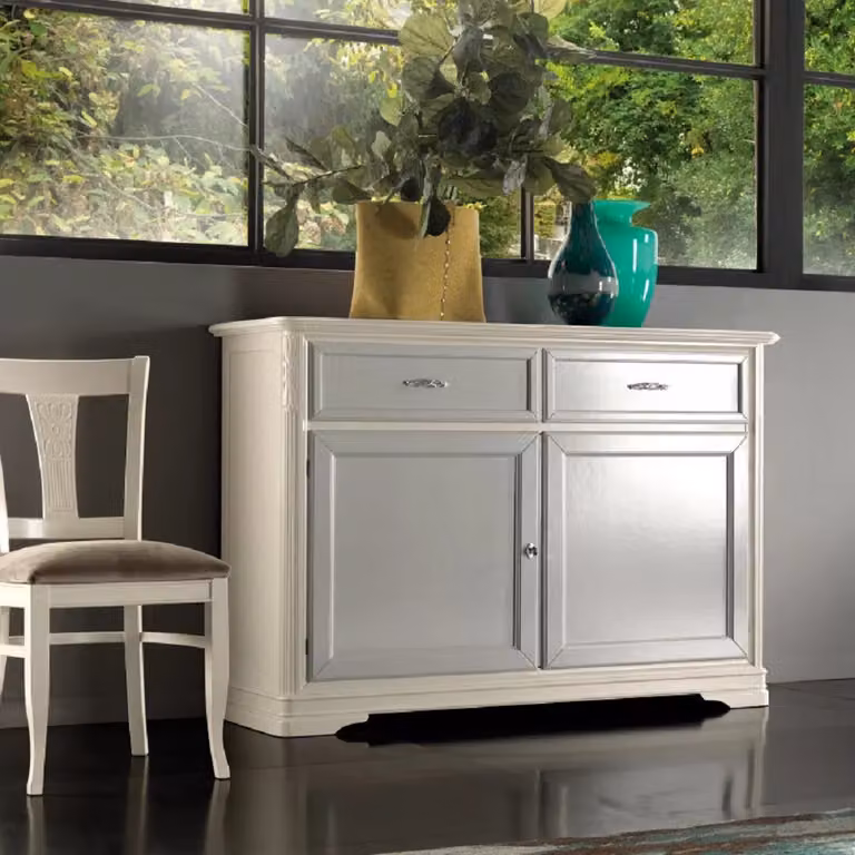 Madia credenza shabby chic in legno massello con 2 porte bianco Mobili 2G L/P/H: 150 x 50 x 105 cm