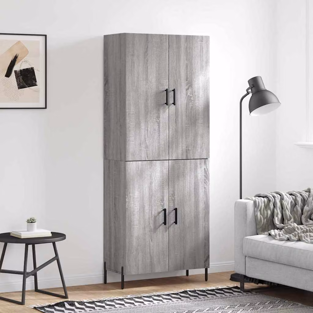 Credenza moderna vidaXL in legno e metallo grigio, L: 69,5 cm, P: 34 cm, H: 180 cm