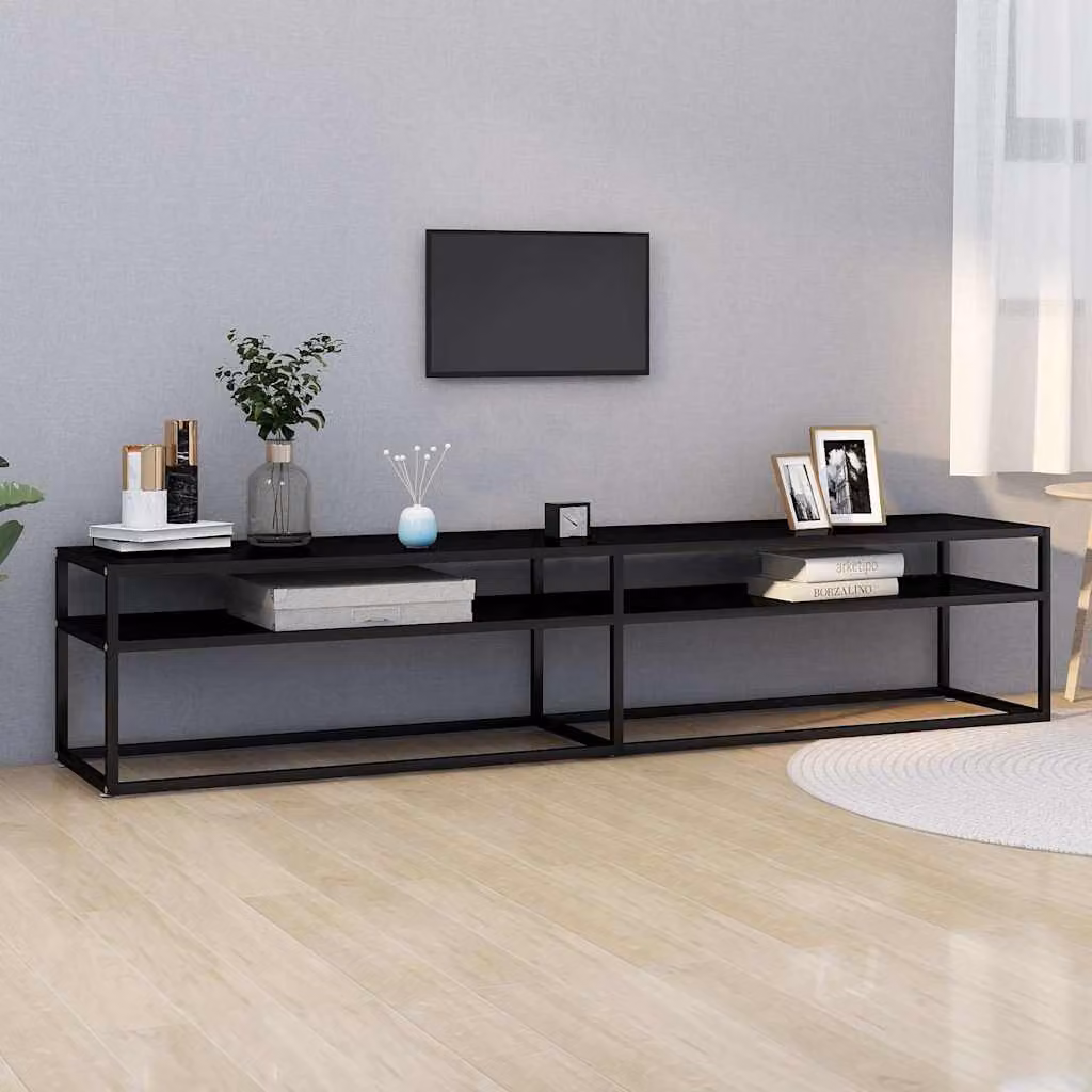 vidaXL Mobile Porta TV Nero in Vetro Temperato e Metallo L 200 cm x P 40 cm x H 40,5 cm