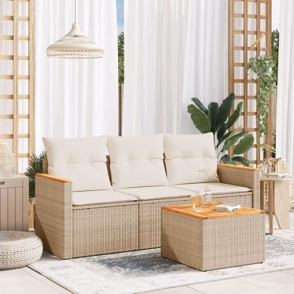 Maison Exclusive - Set Divano da Giardino 4 pz con Cuscini Beige in Polyrattan