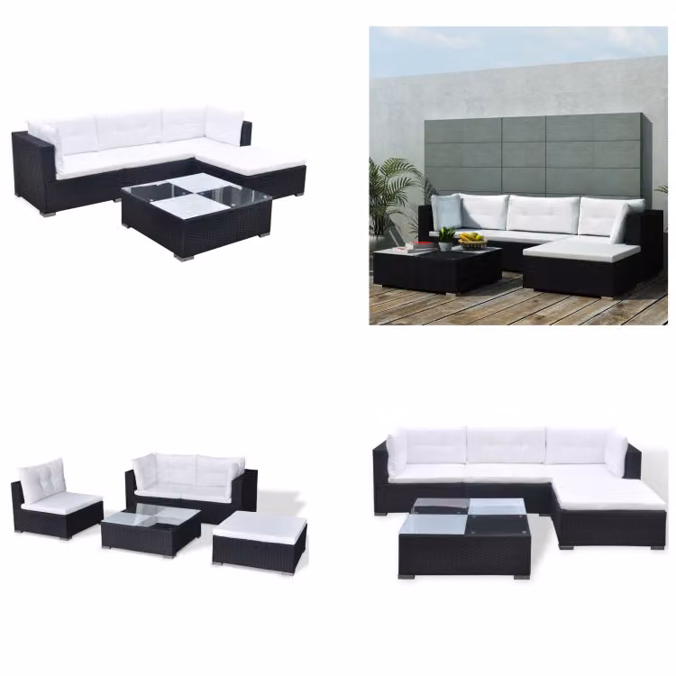 vidaXL set salotto da giardino 5 pezzi con cuscini in poly rattan nero - Set di divani da giardino - Set di divani da giardino - Set di divani da giardino - Set di mobili da giardino