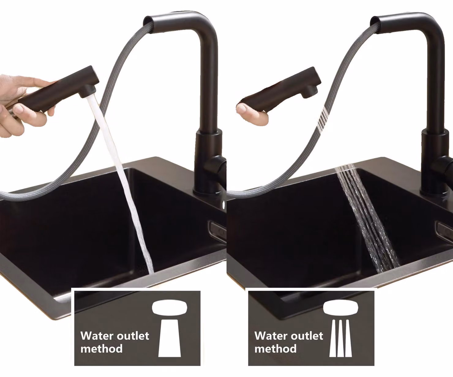 Miscelatore da cucina, acciaio inossidabile 304, montaggio a soffitto, con erogatore estraibile, monocomando, finitura spazzolata