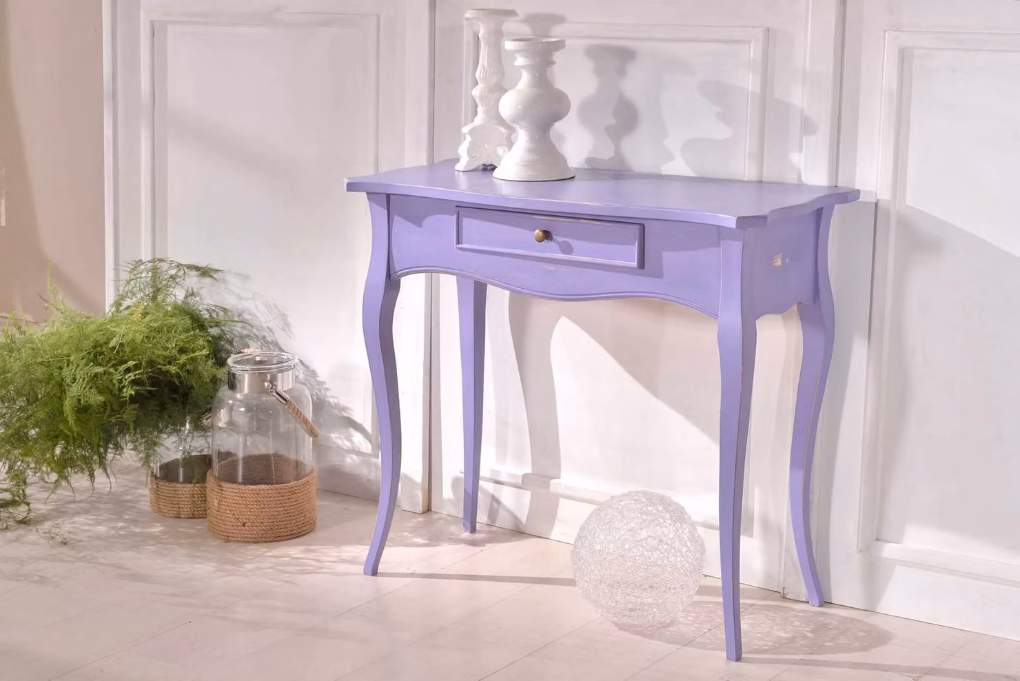 Consolle shabby chic in legno laccato color lavanda Mobili 2G L/P/H: 87 x 38 x 77 cm – 2