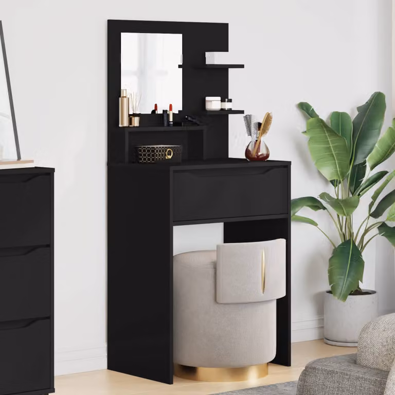 vidaXL Tavolo da Trucco Moderno Nero L: 60 cm, P: 39,5 cm, H: 135 cm