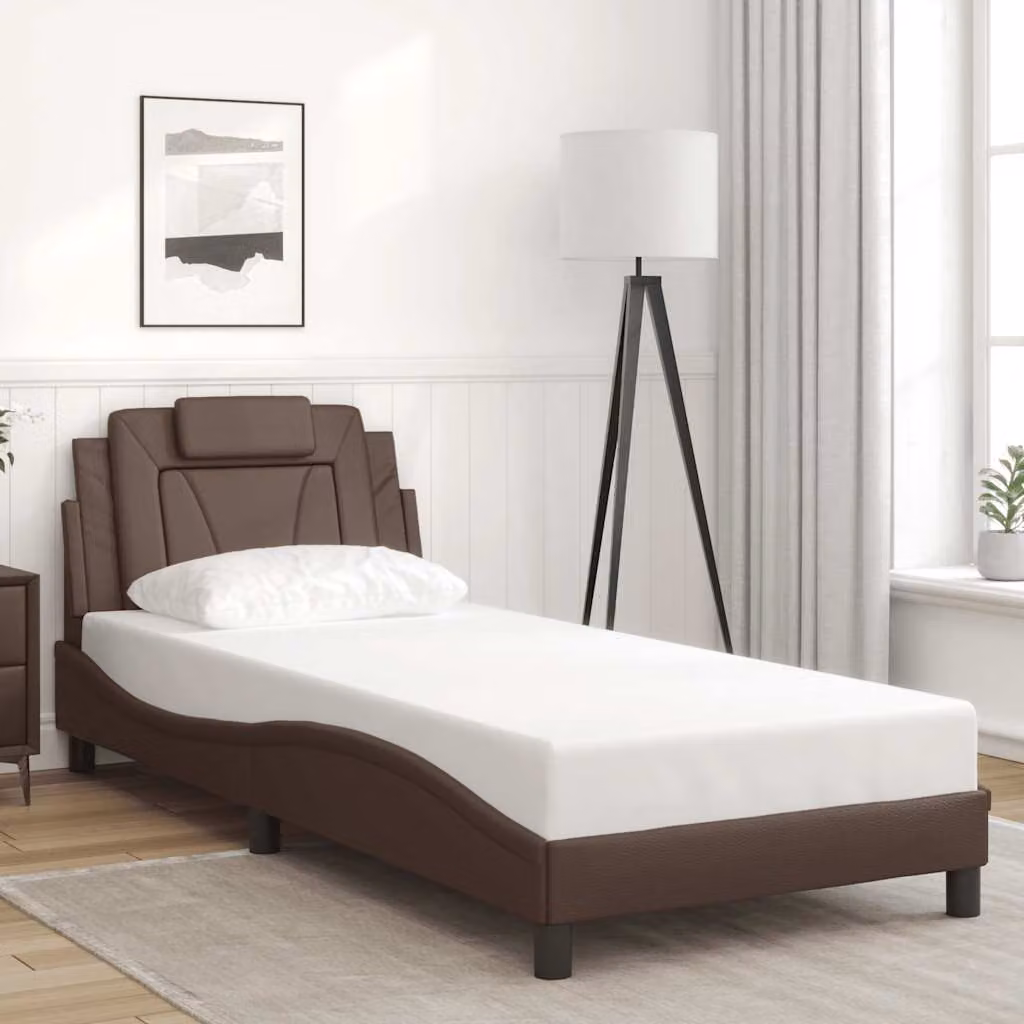 Giroletto Viana vidaXL in similpelle marrone con doghe in legno, L 80 cm x P 200 cm