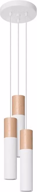 Lampada a sospensione PABLO Sollux Lighting in metallo e legno, colore bianco e legno naturale, 3x GU10 LED Max 10W