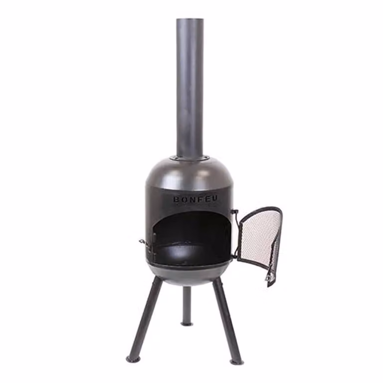 BonFeu BonSolo Black - Stufa da patio - Camino con parascintille per serate rilassanti - Colonna camino da esterno - 34x34x124 cm