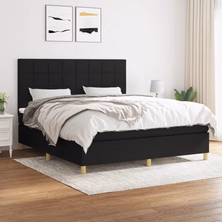 Letto Ibrido vidaXL con Giroletto a Molle e Materasso a Tasche Nero e Bianco L/P/H: 160 x 200 x 128 cm