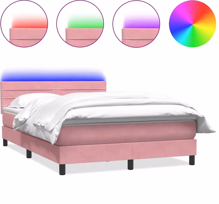 Letto a Molle con Materasso e LED Rosa 160x210 cm in Velluto