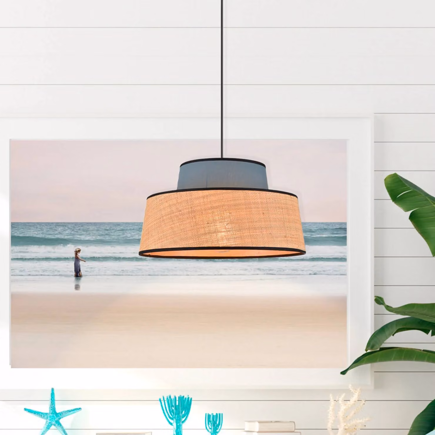 COREP Lampada a sospensione Mallorca, dimmerabile, Blu, Soggiorno / Sala da pranzo, Tessuto / Stoffa / Seta, Lampada a sospensione