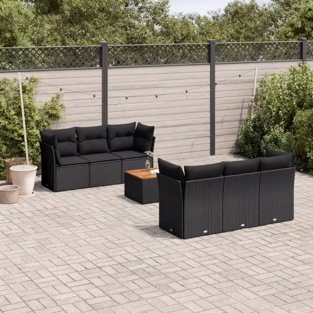 Set Divani da Giardino con Cuscini 7pz Nero Polyrattan 3255817