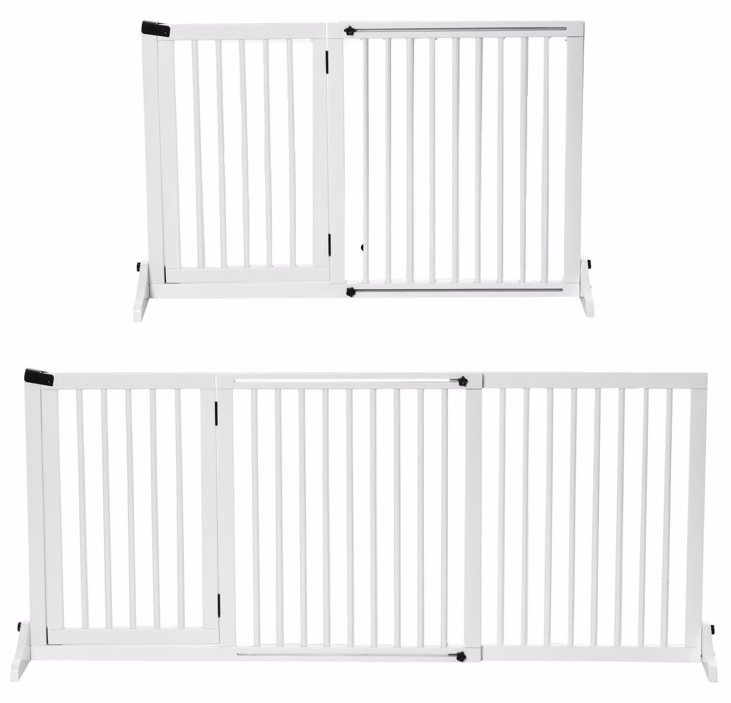 Cancelletto di sicurezza per cani Cancelletto di sicurezza autoportante in legno con porta, bianco, 113-166x36x71 cm